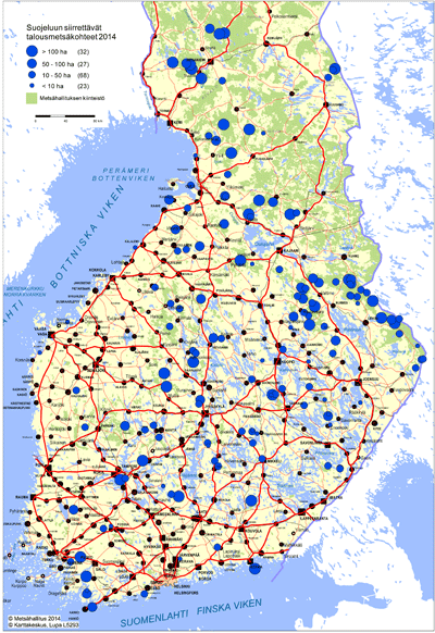 Suojeluun siirrettävät talousmetsäkohteet.