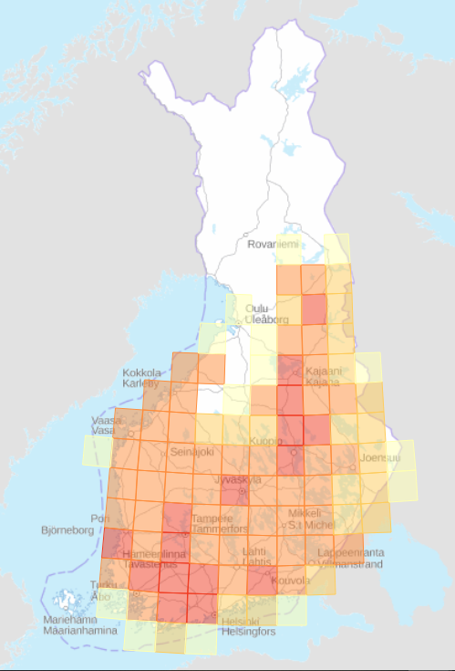 Flying squirrel observations in Finland from the Laji.fi database in 1995–2021