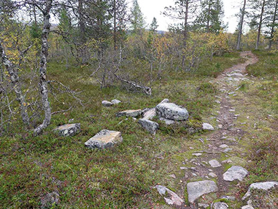 Hajotettu Ruijanpolun kivimerkki. Kuva: Siiri Tolonen, Metsähallitus.