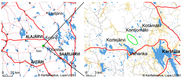 Korkeakankaan tuulivoimapuiston sijainti kartalla.
