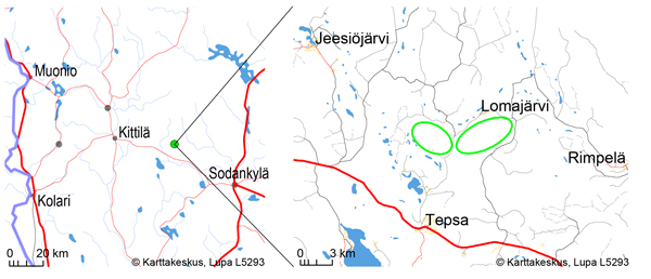 Tuulivoimapuiston sijainti kartalla.