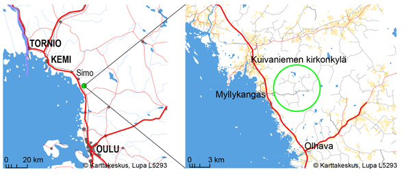 Tuulivoimapuiston sijainti kartalla.