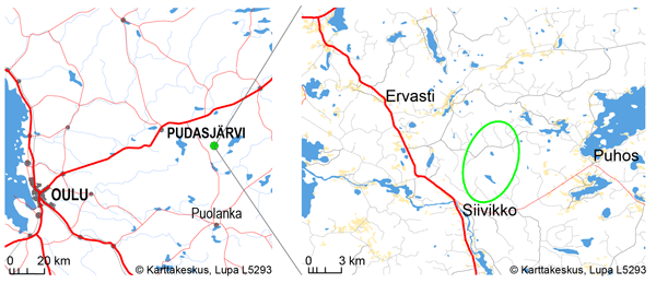 Tuulivoimapuiston sijainti kartalla.