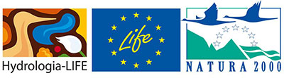 Logon av projektet Hydrologi-LIFE, EU LIFE och Natura 2000.