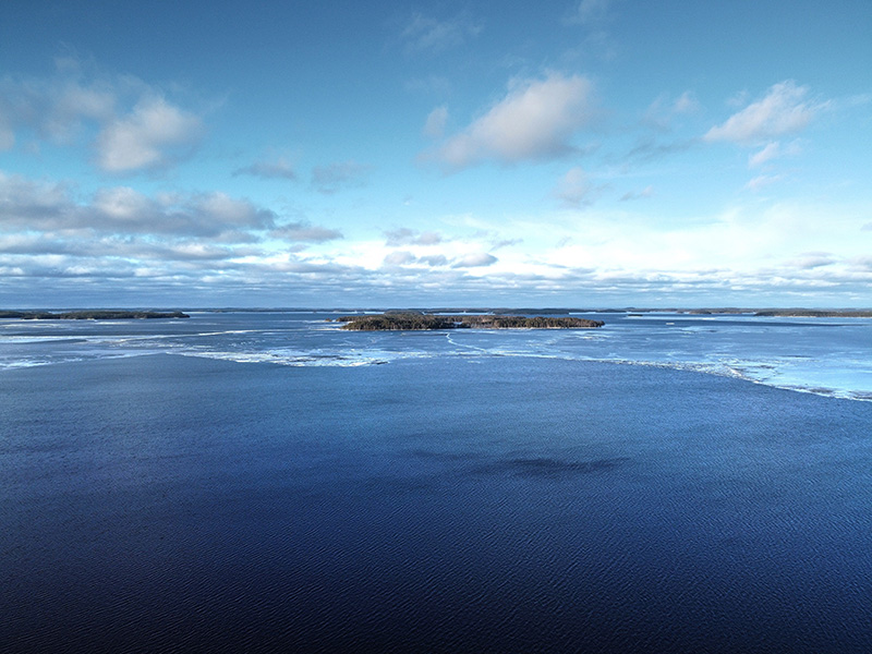 Big lake view with almost no ice cover.