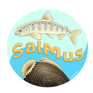 Logo of the Salmus project with images of a salmon and a mussle.