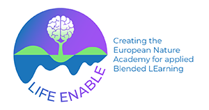 Logo of LIFE ENABLE Project. A drawing with a flower shaped like human brain.