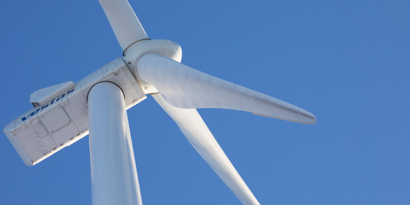 A close-up of the wind turbine