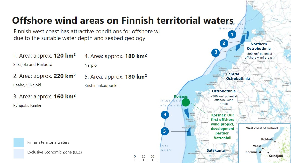 5 offshore wind areas on Finnish territorial waters