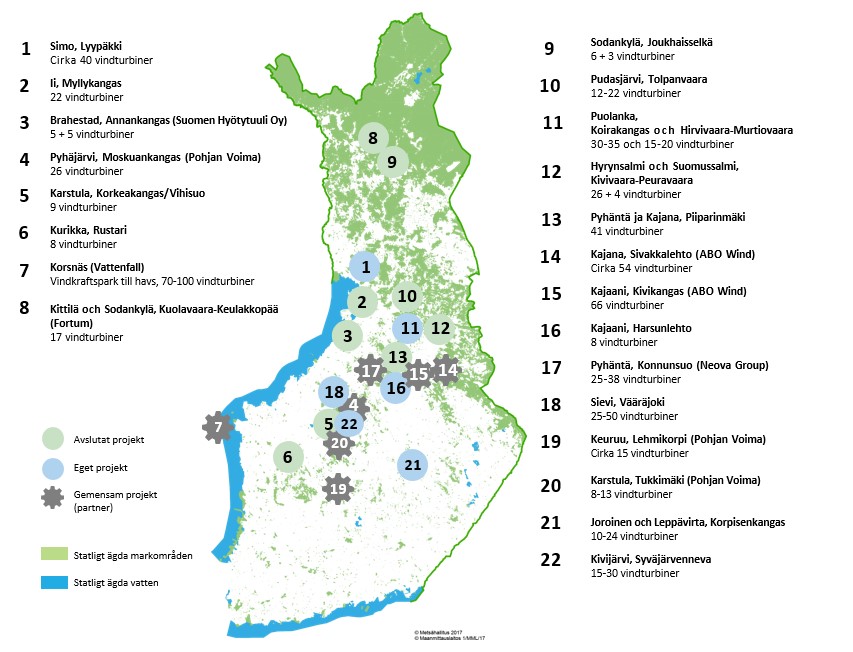 Forststyrelsens egna och gemensamma projekt på kartan