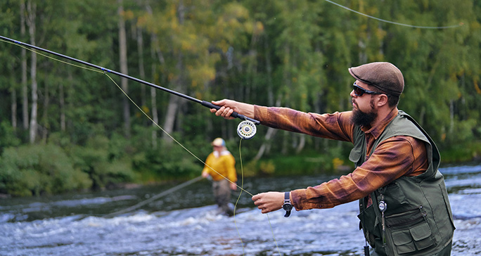 Man is fishing.
