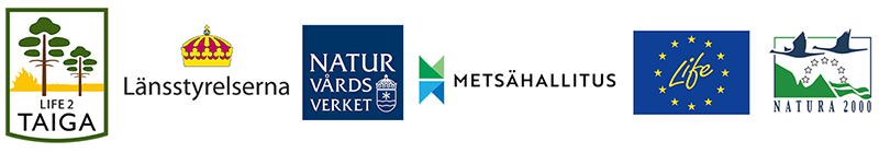 Life2Taiga-, Länsstyrelserna-, Naturvårdsverket-, Metsähallitus-, Life- ja Natura 2000 -tunnukset.