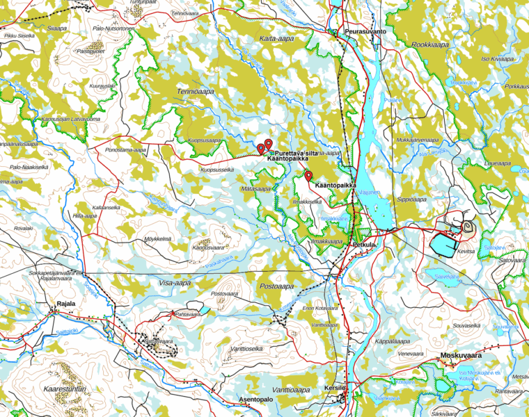 Kartta purettavan sillan sijainnista.