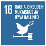 Ruutu ,jossa lukee: 16 Rauha, oikeudenmukaisuus ja hyvä hallinto.