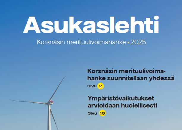 Asukaslehden kansi, jonka kuvassa tuulivoimaloita merell&auml;. Kannessa on muutama nosto lehden aiheista.