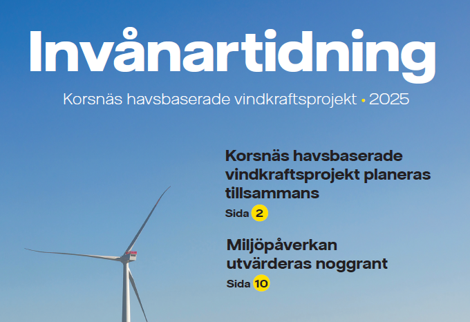 Bild p&aring; omslaget till inv&aring;nartidningen med vindkraftverk till havs och n&aring;gra lyft fr&aring;n tidningens teman.