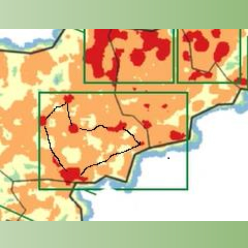 Karttakuva, jolla on analysoitu monimuotoisuuskeskittymien kytkeytyvyyttä.