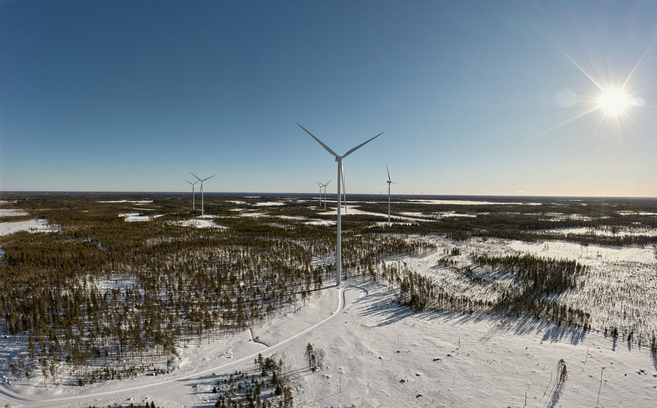 Wind turbines in a winter landscape