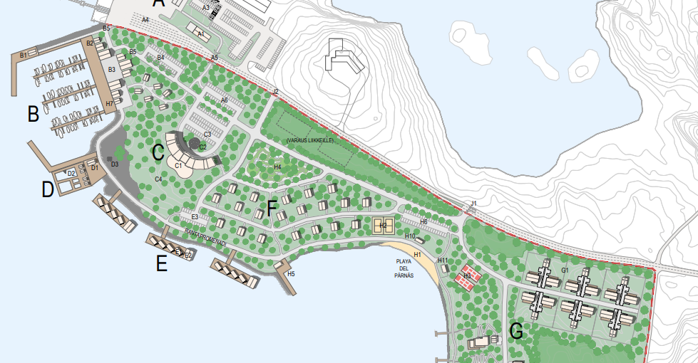 Utdrag ur en omr&aring;desplan d&auml;r olika funktioner har skisserats f&ouml;r planeringsomr&aring;det.