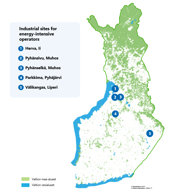 Map of areas for energy intensive industry