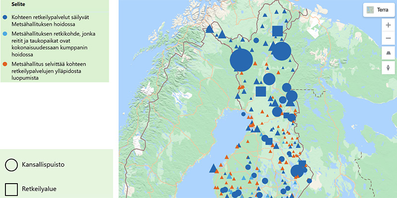 Kuvakaappaus Retkikohdenäkymä-Power-BI:stä.
